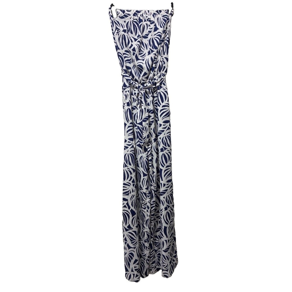 Lilly Pulitzer Blue And White Leaf Strapless Jumpsuit With Belt Size XS - Picture 3 of 7